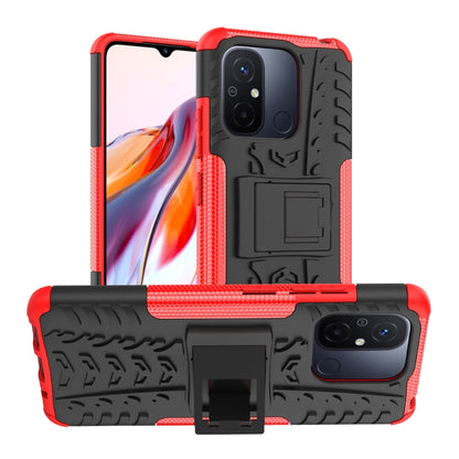 For Xiaomi Redmi 12C Tire Texture TPU + PC Phone Case with Holder(Red) - Xiaomi Cases by PMC Jewellery | Online Shopping South Africa | PMC Jewellery