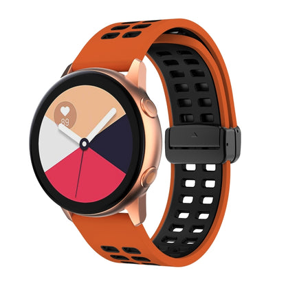 20mm Double-row Hole Folding Black Buckle Two-color Silicone Watch Band(Orange Black) - Smart Wear by PMC Jewellery | Online Shopping South Africa | PMC Jewellery