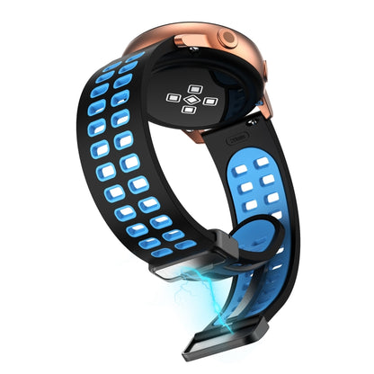 20mm Double-row Hole Folding Black Buckle Two-color Silicone Watch Band(Black Sky Blue) - Smart Wear by PMC Jewellery | Online Shopping South Africa | PMC Jewellery
