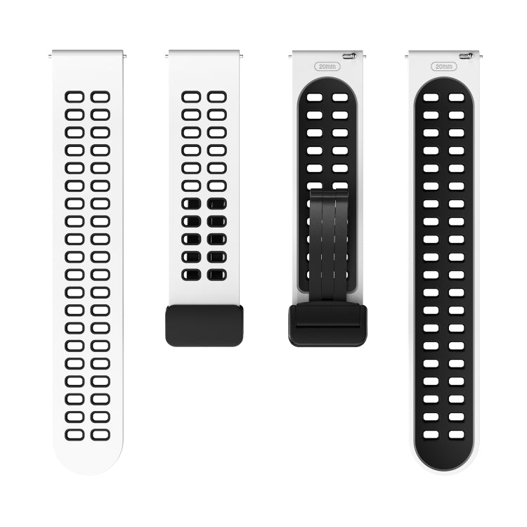 22mm Double-row Hole Folding Black Buckle Two-color Silicone Watch Band(White Black) - Smart Wear by PMC Jewellery | Online Shopping South Africa | PMC Jewellery