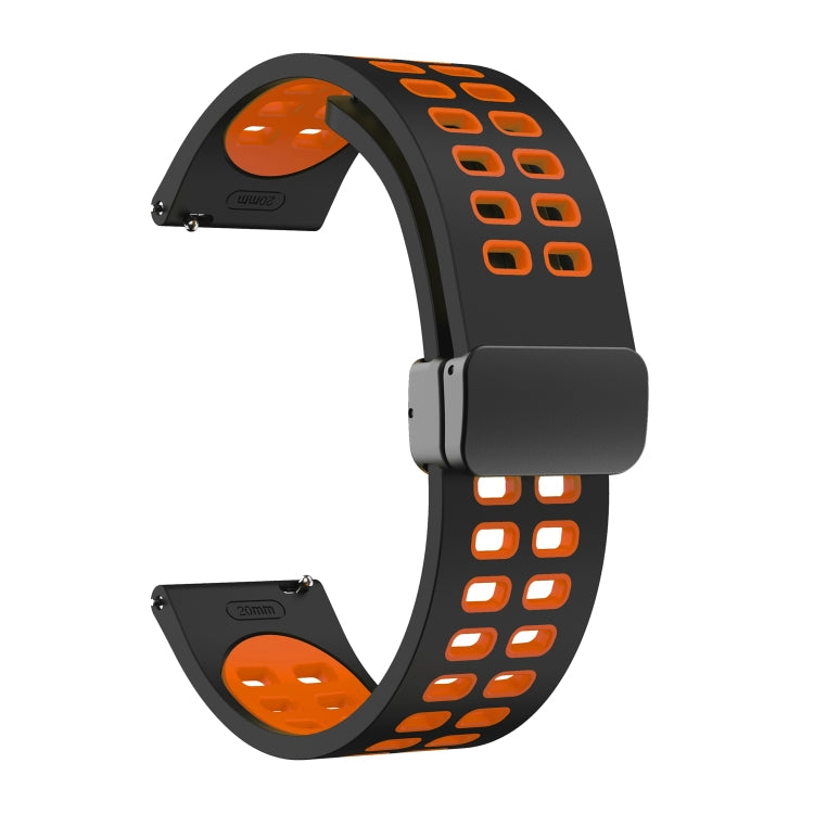 22mm Double-row Hole Folding Black Buckle Two-color Silicone Watch Band(Black Orange) - Smart Wear by PMC Jewellery | Online Shopping South Africa | PMC Jewellery