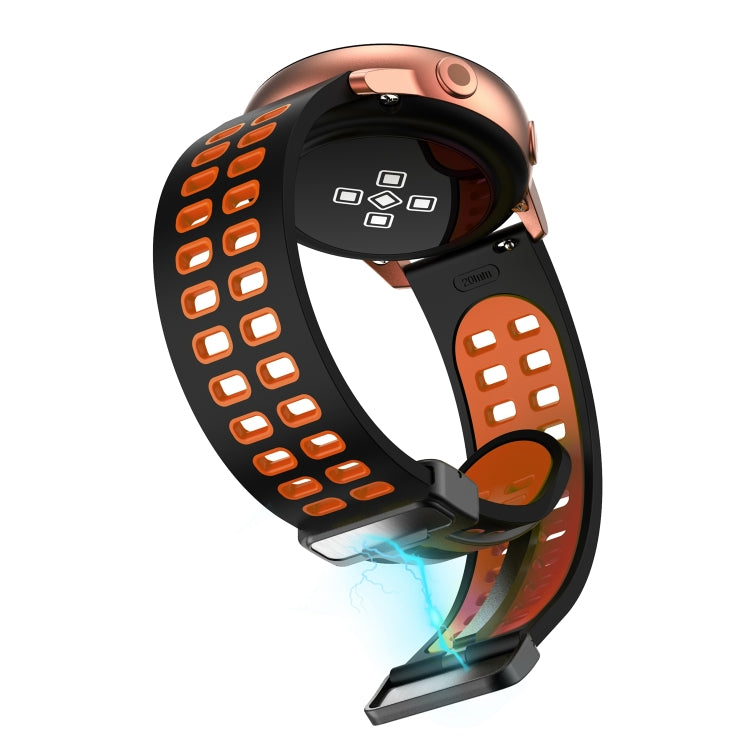 22mm Double-row Hole Folding Black Buckle Two-color Silicone Watch Band(Black Orange) - Smart Wear by PMC Jewellery | Online Shopping South Africa | PMC Jewellery