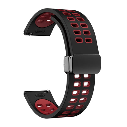 22mm Double-row Hole Folding Black Buckle Two-color Silicone Watch Band(Black Red) - Smart Wear by PMC Jewellery | Online Shopping South Africa | PMC Jewellery