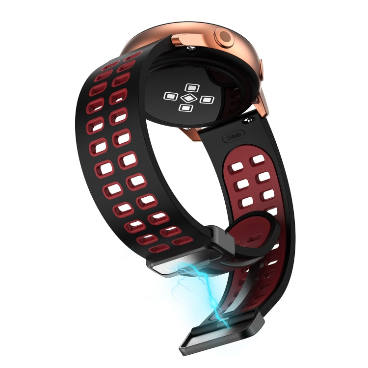 22mm Double-row Hole Folding Black Buckle Two-color Silicone Watch Band(Black Red) - Smart Wear by PMC Jewellery | Online Shopping South Africa | PMC Jewellery