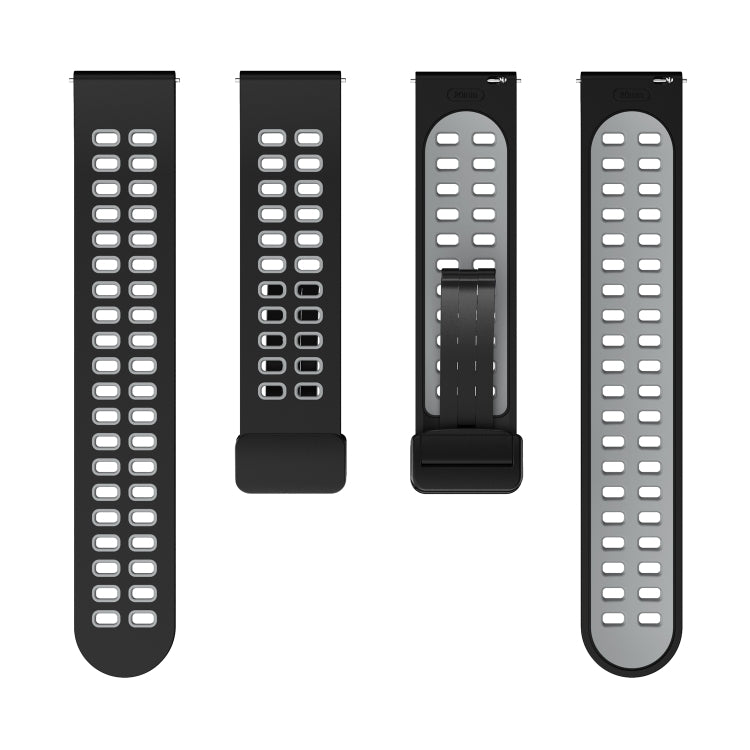 22mm Double-row Hole Folding Black Buckle Two-color Silicone Watch Band(Black Grey) - Smart Wear by PMC Jewellery | Online Shopping South Africa | PMC Jewellery