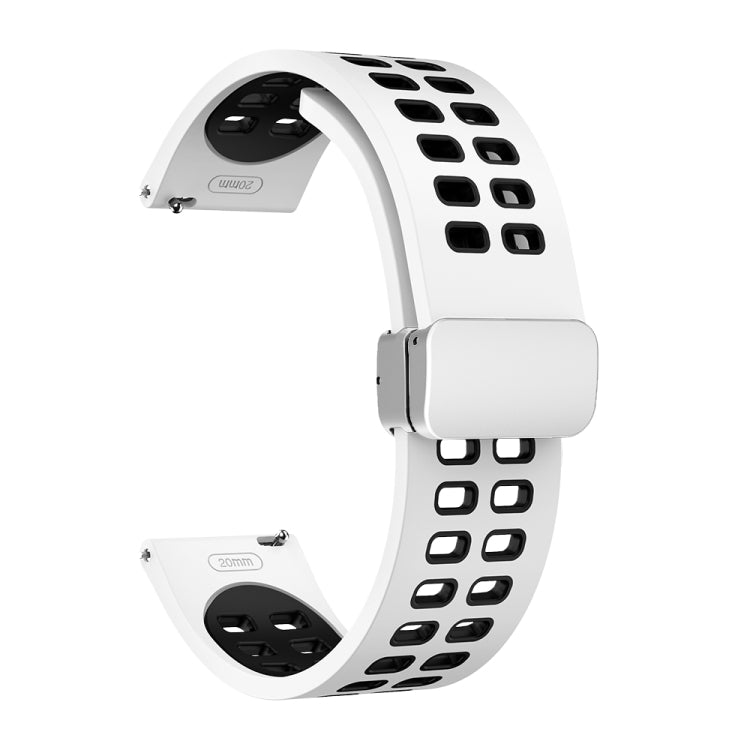 20mm Double-row Hole Folding Silver Buckle Two-color Silicone Watch Band(White Black) - Smart Wear by PMC Jewellery | Online Shopping South Africa | PMC Jewellery