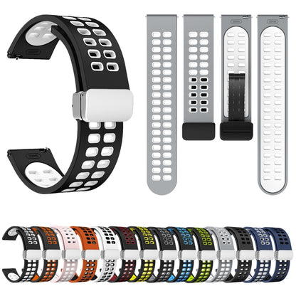 22mm Double-row Hole Folding Silver Buckle Two-color Silicone Watch Band(Black Yellow) - Smart Wear by PMC Jewellery | Online Shopping South Africa | PMC Jewellery