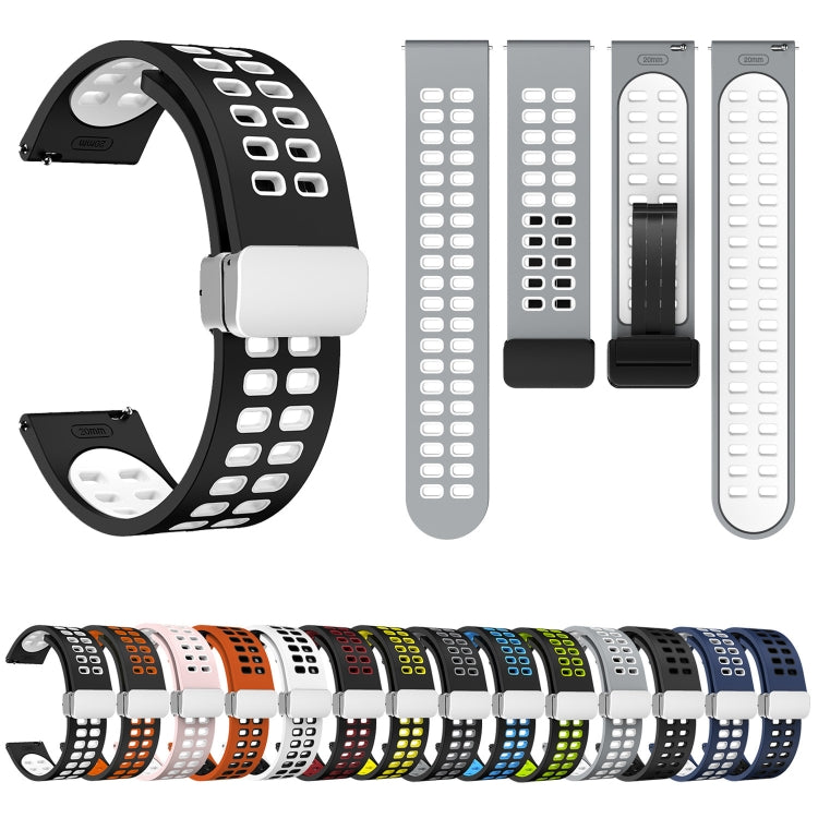 20mm Double-row Hole Folding Silver Buckle Two-color Silicone Watch Band(Black Yellow) - Smart Wear by PMC Jewellery | Online Shopping South Africa | PMC Jewellery