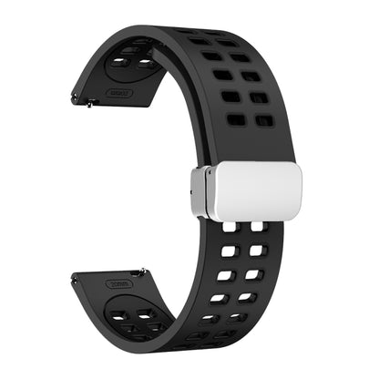 22mm Double-row Hole Folding Silver Buckle Two-color Silicone Watch Band(Black) - Smart Wear by PMC Jewellery | Online Shopping South Africa | PMC Jewellery