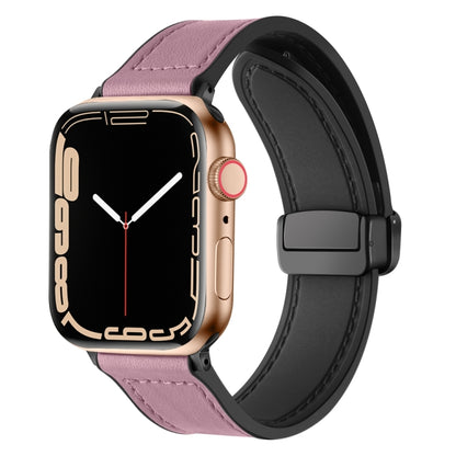 Magnetic Folding Silicone Leather Watch Band For Apple Watch Series 8&7 41mm / SE 2&6&SE&5&4 40mm / 3&2&1 38mm (Rose Pink) - Watch Bands by PMC Jewellery | Online Shopping South Africa | PMC Jewellery