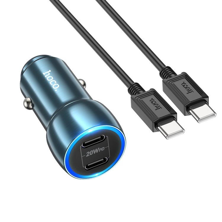 hoco Z48 Tough 40W Dual USB-C / Type-C Port Car Charger with Type-C to Type-C Cable(Sapphire Blue) - Car Charger by hoco | Online Shopping South Africa | PMC Jewellery