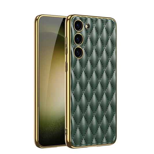 For Samsung Galaxy S23 5G GKK Rhombus Pattern Electroplating Plain PU Phone Case(Green) - Galaxy S23 5G Cases by GKK | Online Shopping South Africa | PMC Jewellery