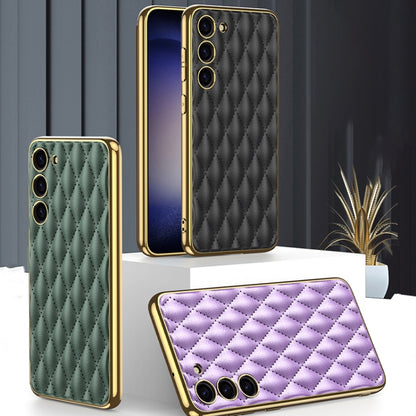 For Samsung Galaxy S23 5G GKK Rhombus Pattern Electroplating Plain PU Phone Case(Green) - Galaxy S23 5G Cases by GKK | Online Shopping South Africa | PMC Jewellery