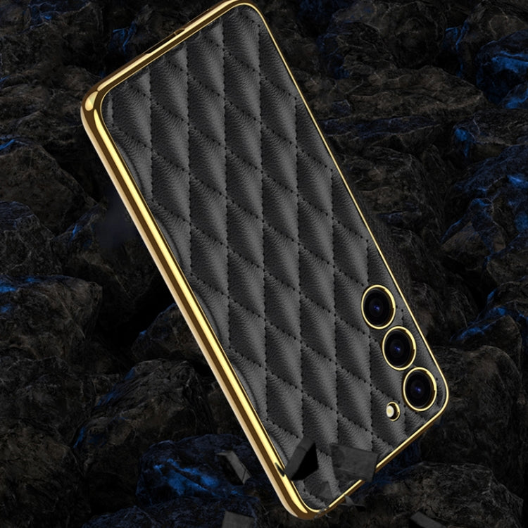 For Samsung Galaxy S23 5G GKK Rhombus Pattern Electroplating Plain PU Phone Case(Black) - Galaxy S23 5G Cases by GKK | Online Shopping South Africa | PMC Jewellery