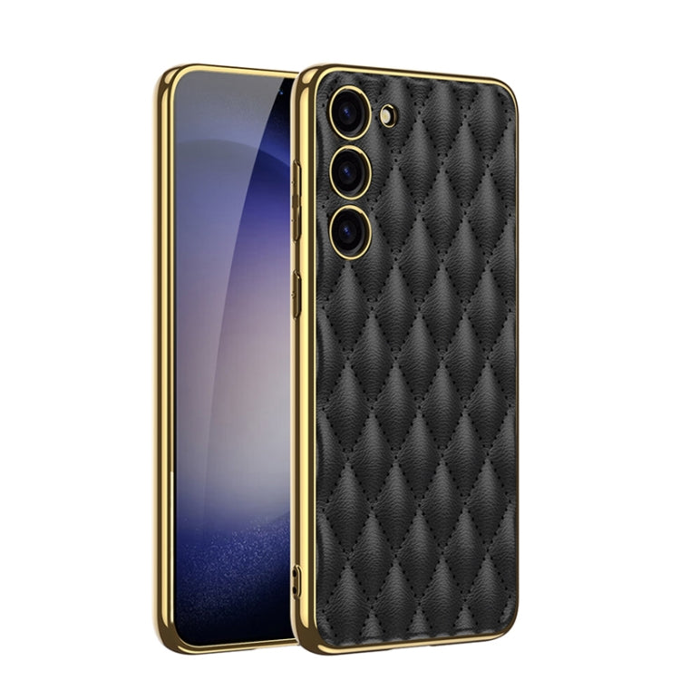 For Samsung Galaxy S23+ 5G GKK Rhombus Pattern Electroplating Plain PU Phone Case(Black) - Galaxy S23+ 5G Cases by GKK | Online Shopping South Africa | PMC Jewellery