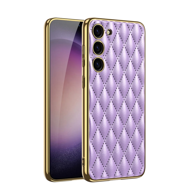 For Samsung Galaxy S23+ 5G GKK Rhombus Pattern Electroplating Plain PU Phone Case(Purple) - Galaxy S23+ 5G Cases by GKK | Online Shopping South Africa | PMC Jewellery