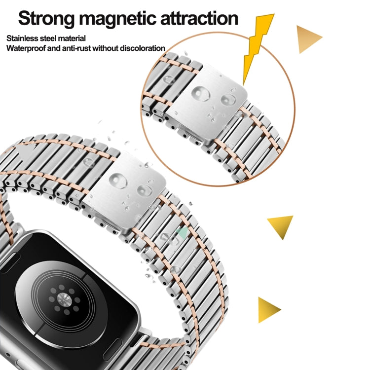 Chain Magnetic Stainless Steel Watch Band For Apple Watch Ultra 49mm / Series 8&7 45mm / SE 2&6&SE&5&4 44mm / 3&2&1 42mm(Black+Silver) - Smart Wear by PMC Jewellery | Online Shopping South Africa | PMC Jewellery