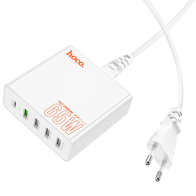 hoco C114A Vision PD 65W USB-C / Type-C + 4 USB Five Ports Fast Charger, Plug Type:EU Plug(White) - USB Charger by hoco | Online Shopping South Africa | PMC Jewellery