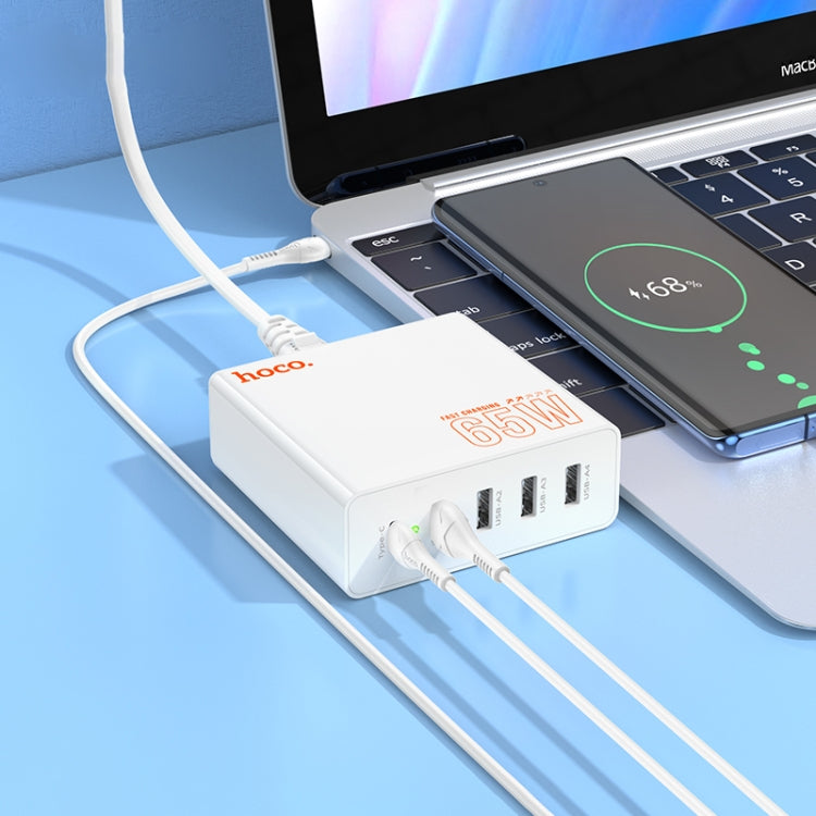 hoco C114A Vision PD 65W USB-C / Type-C + 4 USB Five Ports Fast Charger, Plug Type:EU Plug(White) - USB Charger by hoco | Online Shopping South Africa | PMC Jewellery