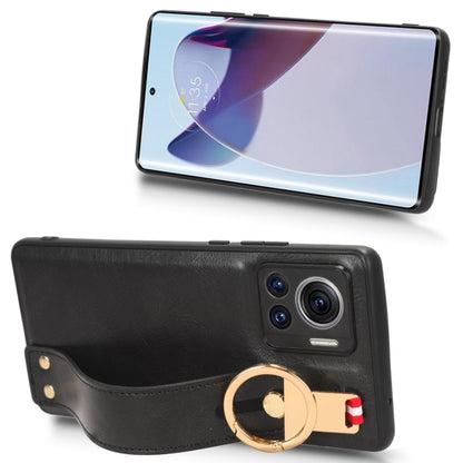 For Motorola Edge 30 Ultra Wristband Leather Back Phone Case(Black) - Motorola Cases by PMC Jewellery | Online Shopping South Africa | PMC Jewellery