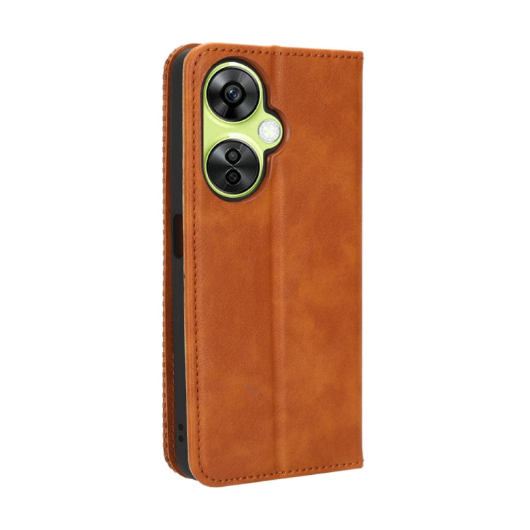 For OnePlus Nord CE 3 Lite Magnetic Buckle Retro Texture Leather Phone Case(Brown) - OnePlus Cases by PMC Jewellery | Online Shopping South Africa | PMC Jewellery