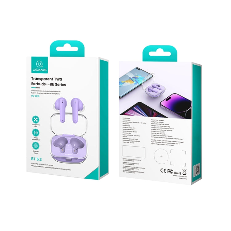 USAMS BE16 Ice Tray Series Transparent TWS In-Ear Wireless Bluetooth Earphone(Blue) - TWS Earphone by USAMS | Online Shopping South Africa | PMC Jewellery