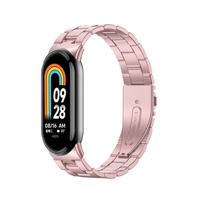 For Xiaomi Mi Band 8 Milanese Three-bead Metal Watch Band(Rose Pink) -  by PMC Jewellery | Online Shopping South Africa | PMC Jewellery