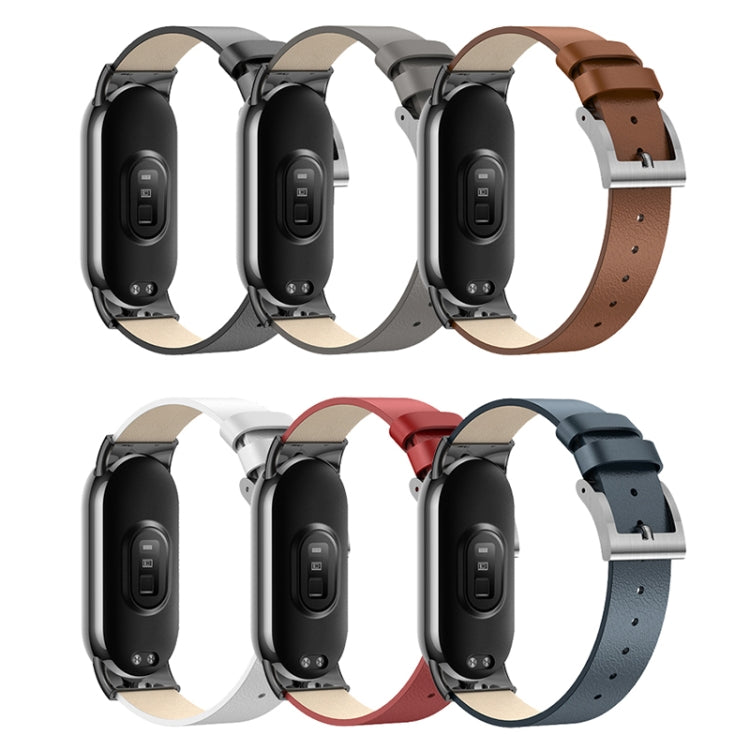 For Xiaomi Mi Band 8 Leather Replacement Watch Band(Grey) -  by PMC Jewellery | Online Shopping South Africa | PMC Jewellery