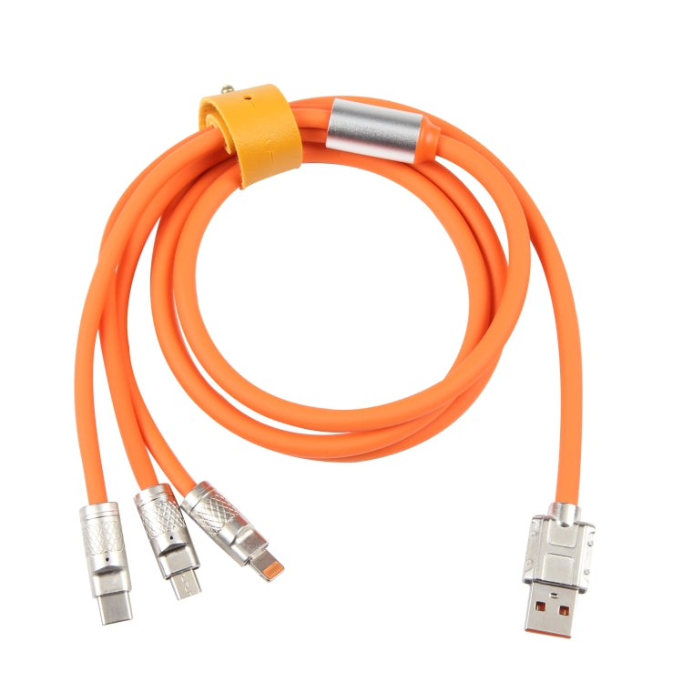 Mech Series 6A 120W 3 in 1 Metal Plug Silicone Fast Charging Data Cable, Length: 1.2m(Orange) - Multifunctional Cable by PMC Jewellery | Online Shopping South Africa | PMC Jewellery