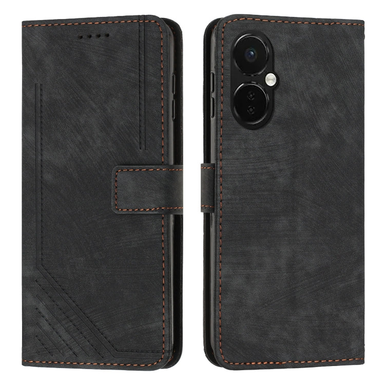 For OnePlus Nord CE 3/Nord CE 3 Lite/Nord N30 Skin Feel Stripe Pattern Leather Phone Case with Lanyard(Black) - OnePlus Cases by PMC Jewellery | Online Shopping South Africa | PMC Jewellery