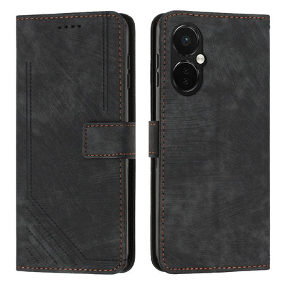 For OnePlus Nord CE 3/Nord CE 3 Lite/Nord N30 Skin Feel Stripe Pattern Leather Phone Case with Lanyard(Black) - OnePlus Cases by PMC Jewellery | Online Shopping South Africa | PMC Jewellery