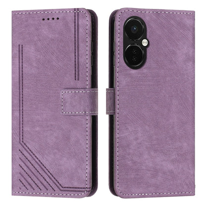 For OnePlus Nord CE 3/Nord CE 3 Lite/Nord N30 Skin Feel Stripe Pattern Leather Phone Case with Lanyard(Purple) - OnePlus Cases by PMC Jewellery | Online Shopping South Africa | PMC Jewellery