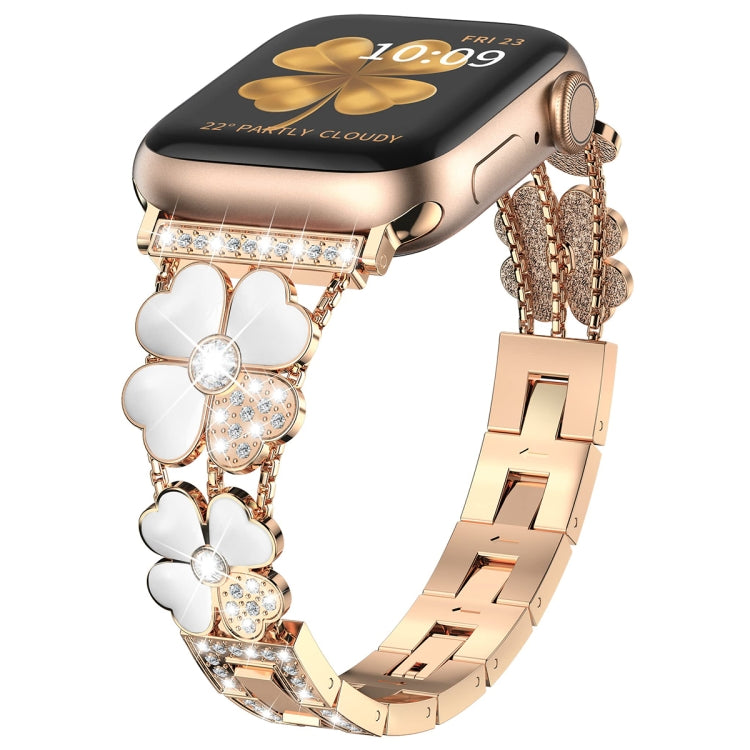 For Apple Watch 8 41mm Petal Metal Diamond Watch Band(Rose Gold+White) -  by PMC Jewellery | Online Shopping South Africa | PMC Jewellery