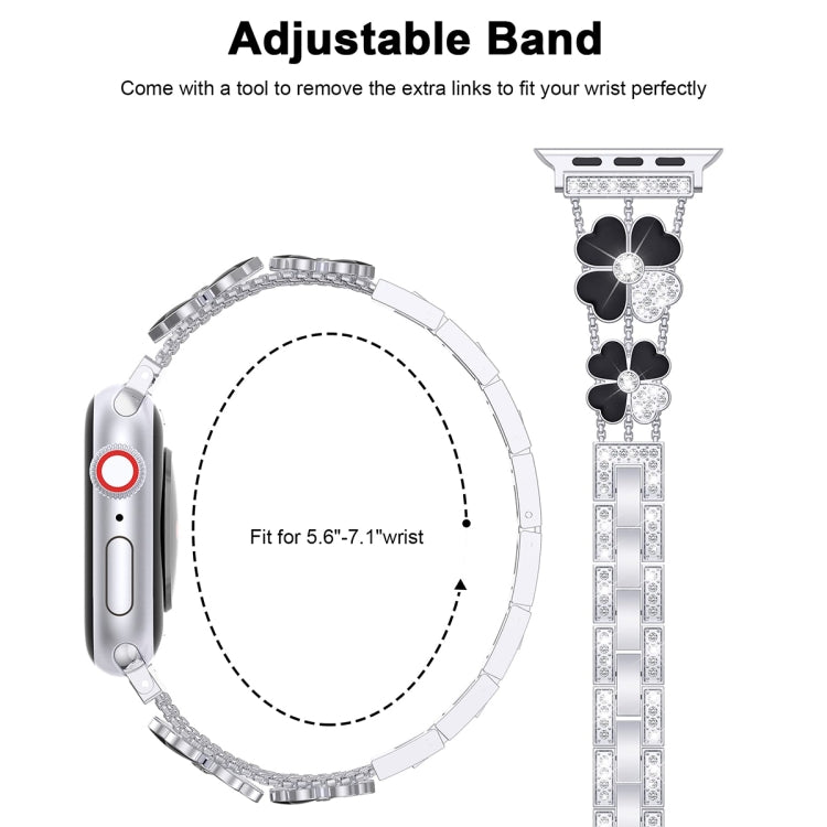 For Apple Watch 8 41mm Petal Metal Diamond Watch Band(Silver+Black) - Watch Bands by PMC Jewellery | Online Shopping South Africa | PMC Jewellery