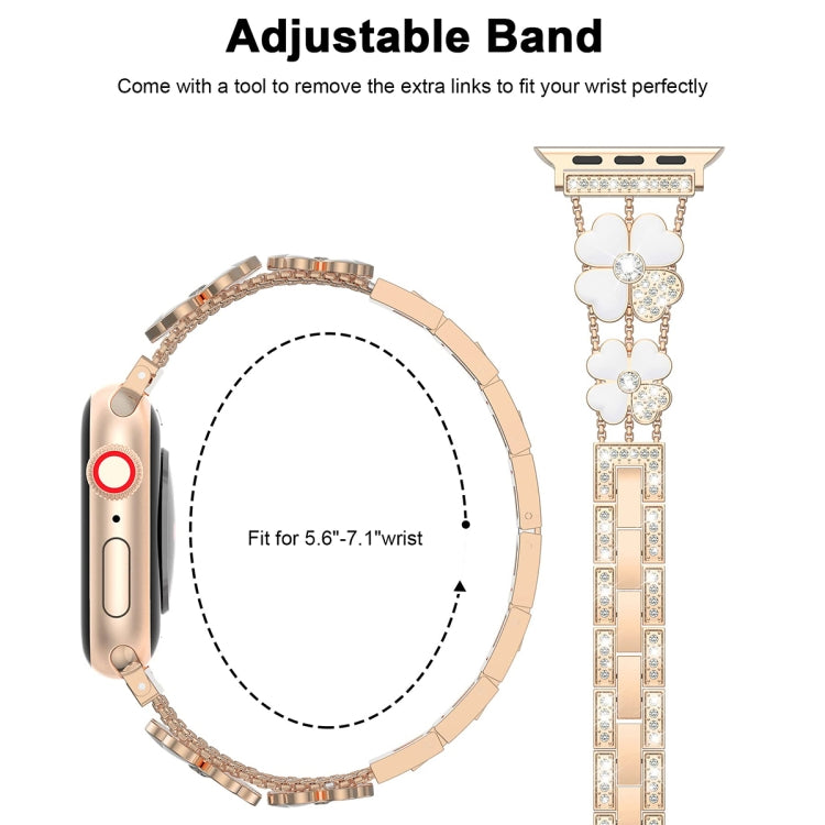 For Apple Watch 7 41mm Petal Metal Diamond Watch Band(Rose Gold+White) - Watch Bands by PMC Jewellery | Online Shopping South Africa | PMC Jewellery