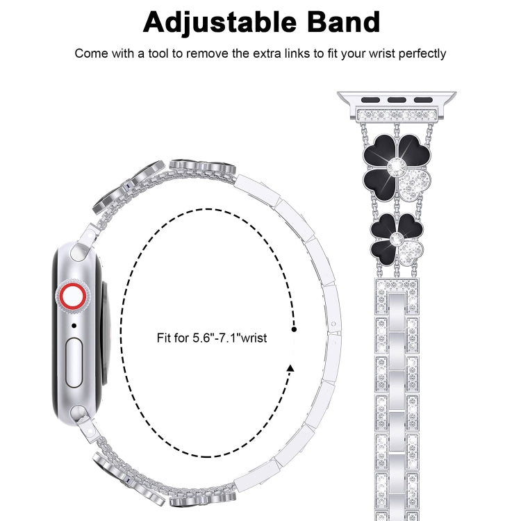 For Apple Watch SE 44mm Petal Metal Diamond Watch Band(Silver+Black) - Watch Bands by PMC Jewellery | Online Shopping South Africa | PMC Jewellery