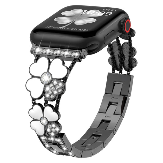 For Apple Watch 5 40mm Petal Metal Diamond Watch Band(Black+White) - Watch Bands by PMC Jewellery | Online Shopping South Africa | PMC Jewellery