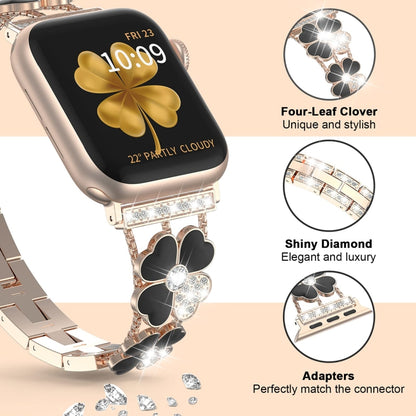 For Apple Watch 5 44mm Petal Metal Diamond Watch Band(Rose Gold+Black) - Watch Bands by PMC Jewellery | Online Shopping South Africa | PMC Jewellery