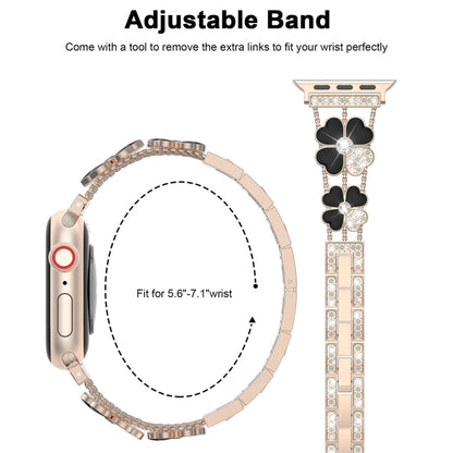 For Apple Watch 2 38mm Petal Metal Diamond Watch Band(Rose Gold+Black) - Watch Bands by PMC Jewellery | Online Shopping South Africa | PMC Jewellery