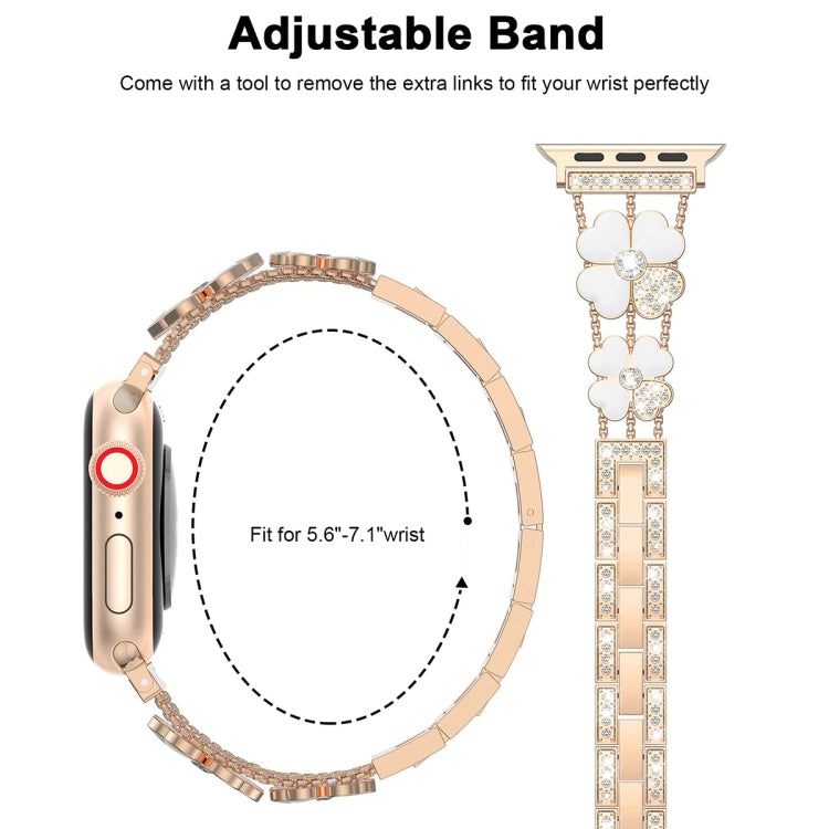 For Apple Watch 2 42 mm Petal Metal Diamond Watch Band(Rose Gold+White) -  by PMC Jewellery | Online Shopping South Africa | PMC Jewellery