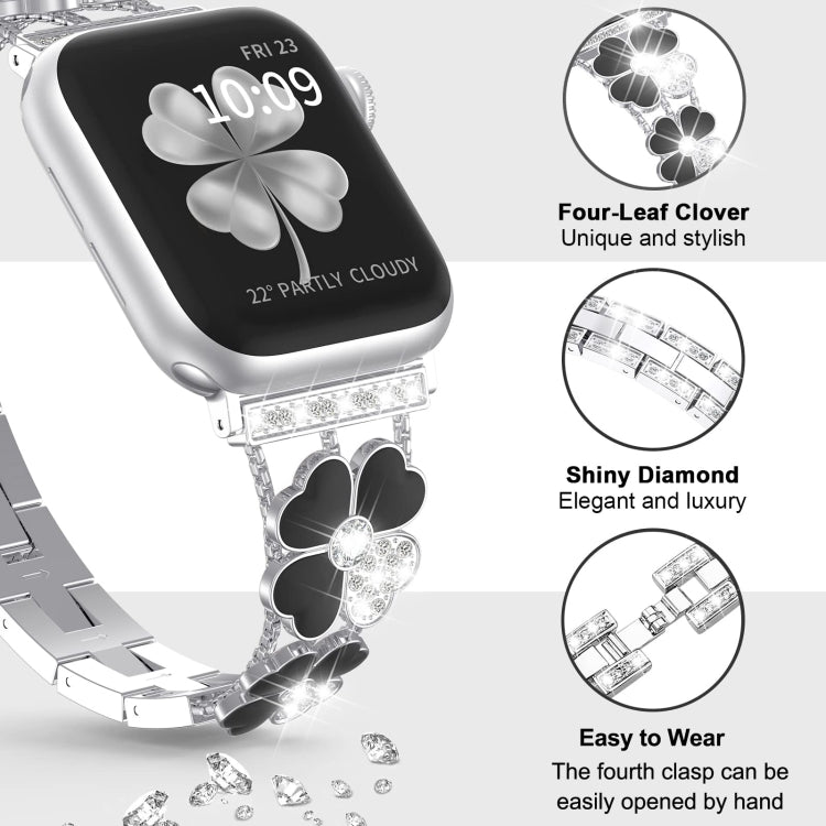 For Apple Watch 42mm Petal Metal Diamond Watch Band(Silver+Black) - Watch Bands by PMC Jewellery | Online Shopping South Africa | PMC Jewellery