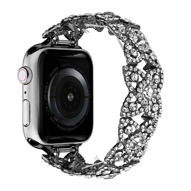 4-Petal Diamond Metal Watch Band For Apple Watch Ultra 49mm(Black) -  by PMC Jewellery | Online Shopping South Africa | PMC Jewellery