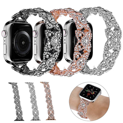 4-Petal Diamond Metal Watch Band For Apple Watch Ultra 49mm(Black) -  by PMC Jewellery | Online Shopping South Africa | PMC Jewellery