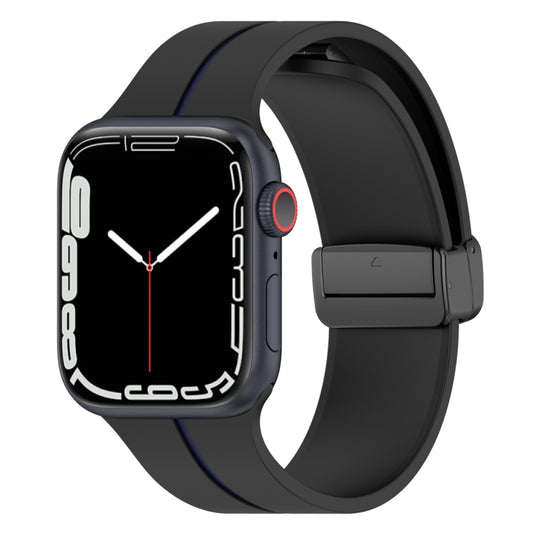 Two Color Folding Buckle Silicone Watch Band For Apple Watch 8 41mm(Black+Blue) -  by PMC Jewellery | Online Shopping South Africa | PMC Jewellery