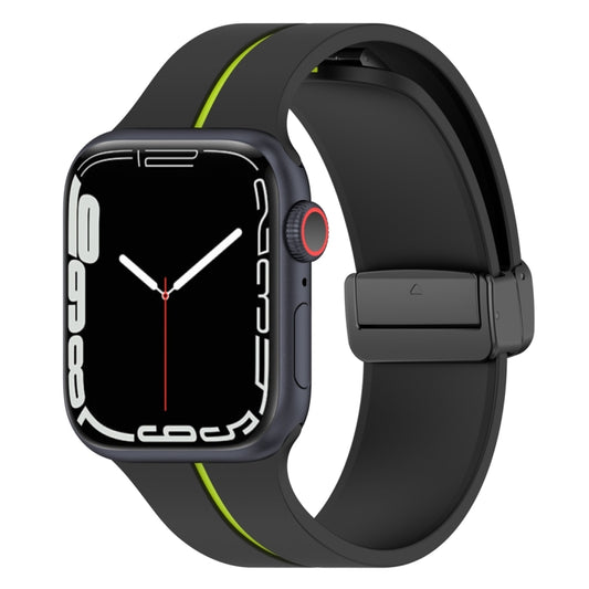 Two Color Folding Buckle Silicone Watch Band For Apple Watch 8 41mm(Black+Lime) - Watch Bands by PMC Jewellery | Online Shopping South Africa | PMC Jewellery