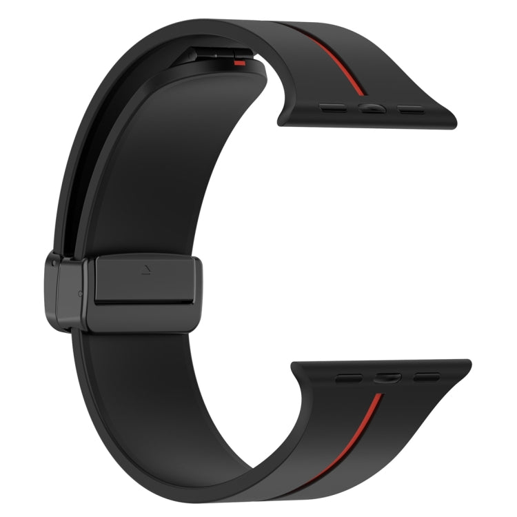 Two Color Folding Buckle Silicone Watch Band For Apple Watch 8 45mm(Black+Red) - Watch Bands by PMC Jewellery | Online Shopping South Africa | PMC Jewellery