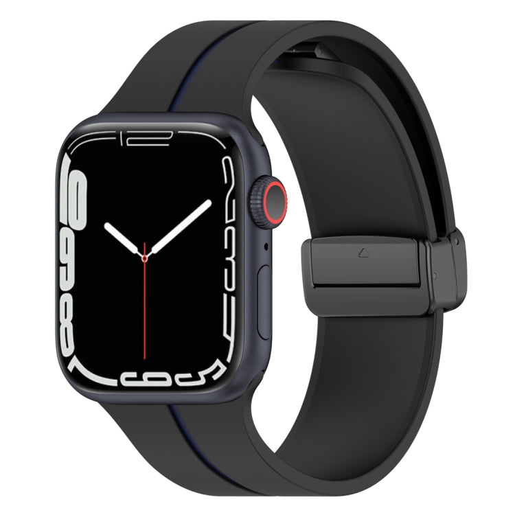 Two Color Folding Buckle Silicone Watch Band For Apple Watch 7 41mm(Black+Blue) - Watch Bands by PMC Jewellery | Online Shopping South Africa | PMC Jewellery