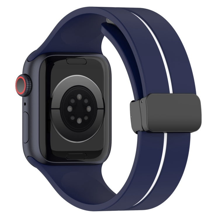 Two Color Folding Buckle Silicone Watch Band For Apple Watch 7 41mm(Midnight Blue+White) - Watch Bands by PMC Jewellery | Online Shopping South Africa | PMC Jewellery