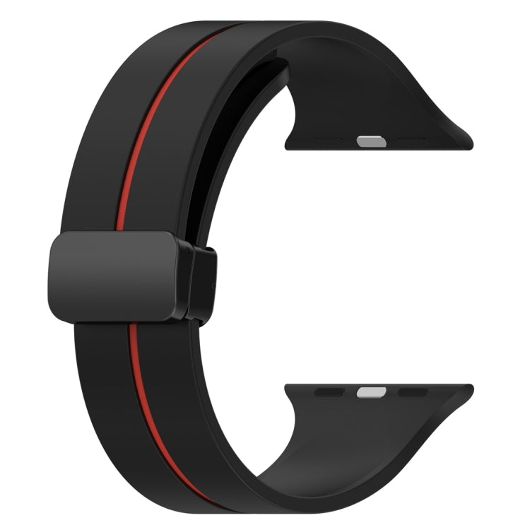 Two Color Folding Buckle Silicone Watch Band For Apple Watch 7 45mm(Black+Red) - Watch Bands by PMC Jewellery | Online Shopping South Africa | PMC Jewellery