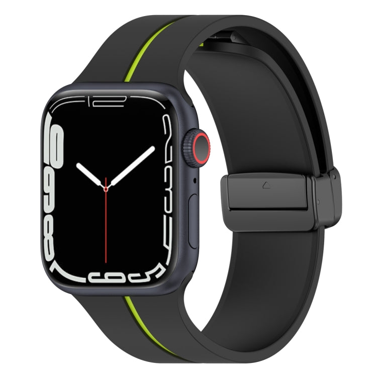 Two Color Folding Buckle Silicone Watch Band For Apple Watch 5 40mm(Black+Lime) - Watch Bands by PMC Jewellery | Online Shopping South Africa | PMC Jewellery